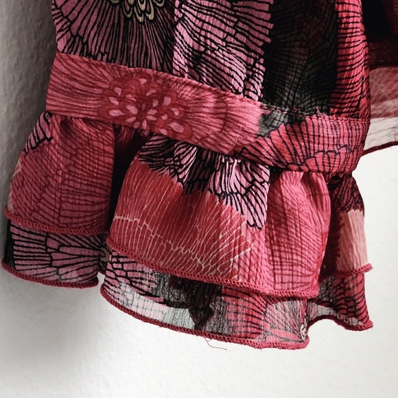 Claudia Ev Women's Sheer Chiffon Purple & Red Long Sleeve Ruffle Blouse Size 16W - Picture 9 of 10